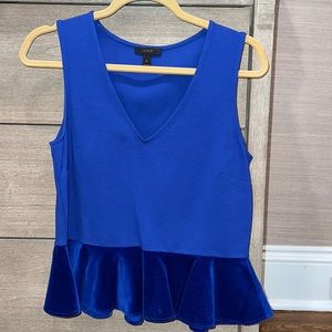NEW J.Crew Blue Velvet Peplum Top, Royal Blue, Size Small
